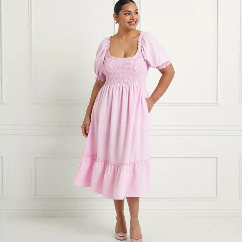HILL HOUSE The Louisa Nap Dress Ballerina Pink Smocked Short Sleeve XXL NEW